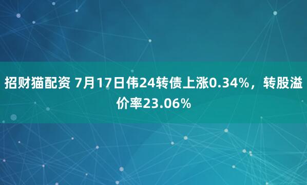 招财猫配资 7月17日伟24转债上涨0.34%，转股溢价率23.06%
