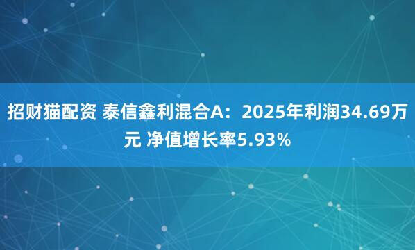 招财猫配资 泰信鑫利混合A：2025年利润34.69万元 净值增长率5.93%